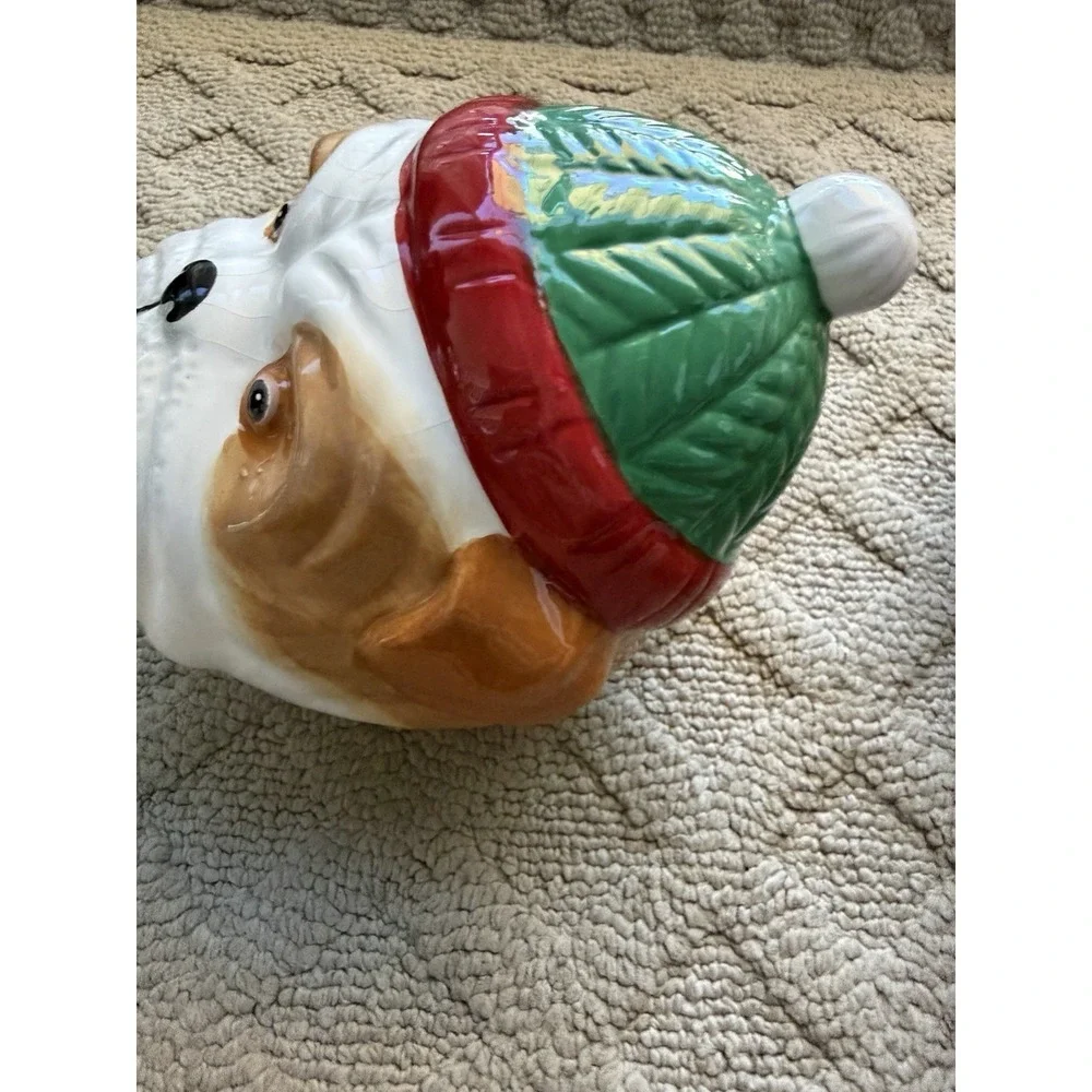 SLEIGHBELL BISTRO Christmas Santa Pug Bulldog Ceramic Cookie Jar